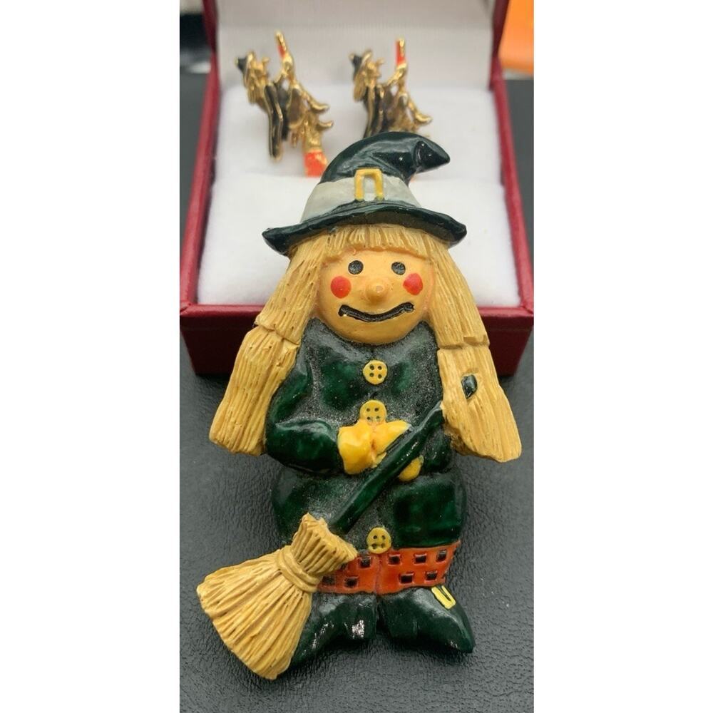 Halloween Witch Brooch And Stud Earrings Lot‎